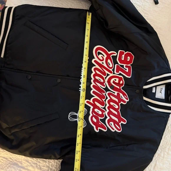 TNA Black Varsity Jacket with Red and White Embroidery - Picture 5 of 6